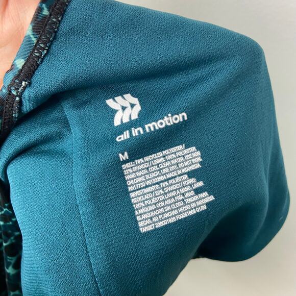 All in Motion Tie Back One Piece Swimsuit Teal Snake Printed Green Blue Medium - Picture 9 of 10